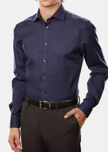 Nueva Camisa de Vestir DKNY Para Hombre Calce Regular Elastizada Sólida Azul Marino Botón. 15 32/33 - Imagen 1 de 9
