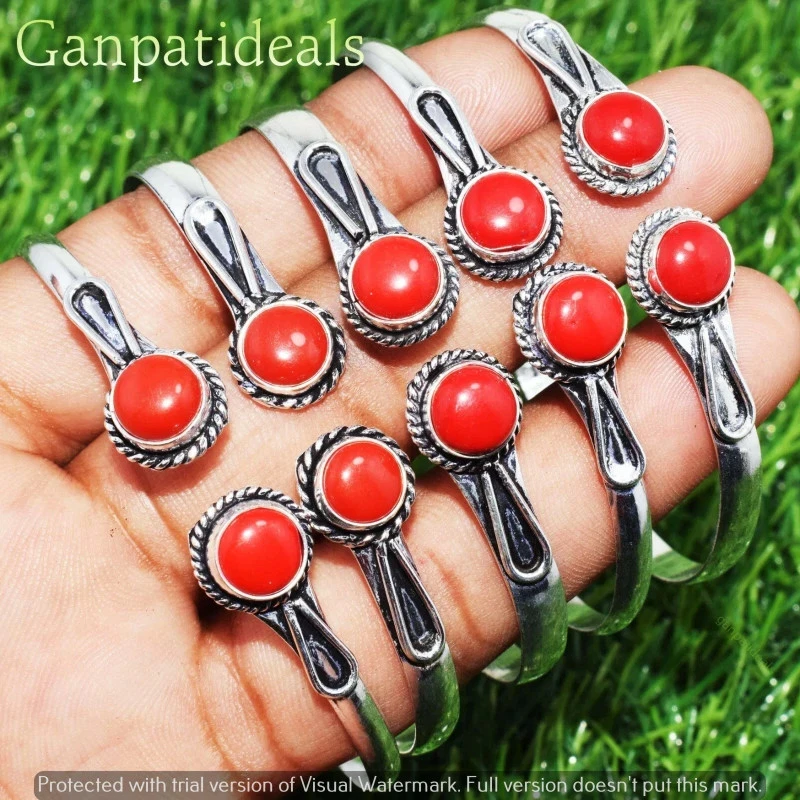 Brazaletes de piedras preciosas de coral rojo lote al por mayor de 100 piezas joyas enchapadas en plata 925 Foto 1 de 1