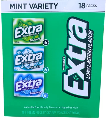 Wrigley's Extra Mint 持久品种无糖口香糖 18 件 ED10/26 — 第 1/4 张图片