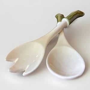 Cuchara y tenedor para servir vintage de cerámica con extremo de col - Imagen 1 de 11