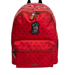 Coach Disney Mickey Backpack Paisley Leather Red 73293c - Picture 1 of 24