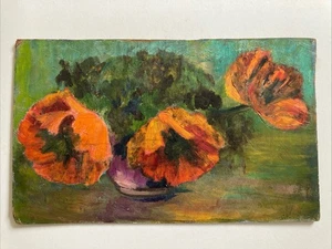 Vintage Ölgemälde Abstrakt Blumen Stillleben auf Karton Shabby Chic - Bild 1 von 6