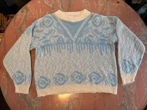 Women's S/M Oversized 80s Pastel Blue Acrylic Knit Sweater USA Made Winter VGC - Picture 1 of 13