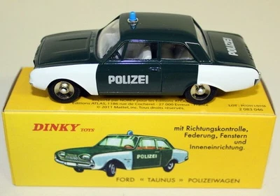 Atlas Dinky Toys Repo Scale 551 Ford Taunus Police Wagen Diecast Model Car Foto 1 de 4