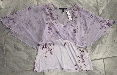 NWT White House Black Market Purple Floral Loose Top Size L Originally $99 - Image 1 of 4