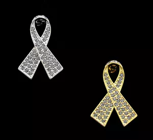 BROCHE PIN DE CONCIENCIA DE TUMORES CON ARCO DE CINTA GRIS CRISTAL ARCO CEREBRO TONO DORADO PLATEADO - Imagen 1 de 7