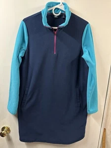 Lands End Fleece Dress Women’s Medium Blue Long Loungewear 1/4 Zip Pockets 10-12 - Picture 1 of 6