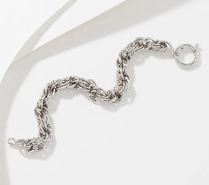 Diamond Cut Double Oval Link Bracelet Anti-Tarnish REAL 925 Sterling Silver QVC - Picture 1 of 2