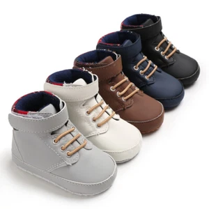 Baby Boys Pram Shoes Infant Child First Step Booties High Top Boots Size 1 2 3 - Picture 1 of 39