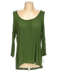 Ny Collection Green Cold Shoulder Top with Back Keyhole, Size Small, Retail $40 - Picture 1 of 12