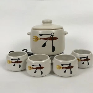 West Bend Electric 2 Quart Crock Pot w 4 Bowls Buffet Ramekins Vintage MCM WORKS - Picture 1 of 9
