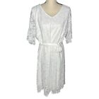 PINUP FASHION White Lace Dress V Neck Belt Lined Size 26W
