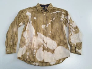 Upcycled Distressed Bleached Hand Dyed Grunge Rockabilly Shirt Youth XL 14/16 - Picture 1 of 2