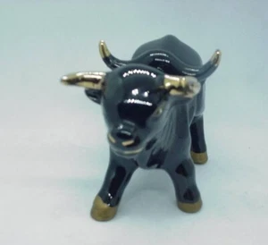 Redware (?) Black & Gold Bull Salt & Pepper Shaker Holder Japan Carries S&P - Picture 1 of 10