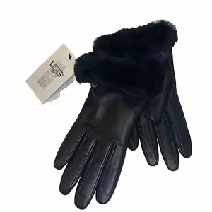 NWT New Womens UGG Black Shearling Shorty Trim Leather Gloves in Black XS - Picture 1 of 8