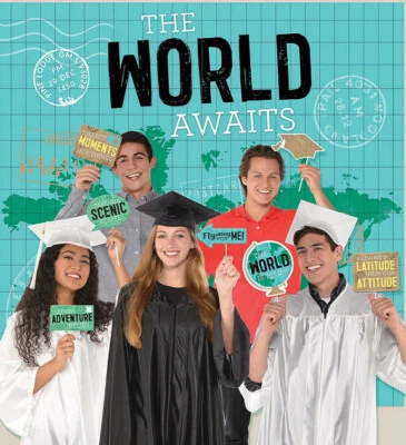 THE WORLD AWAITS Graduation Scene Setter party map wall backdrop 12 props - Image 1 of 4