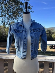 Vtg 90s Little Levis Denim Trucker Jacket Orange Tab Blue Size 7 Made in USA - Picture 1 of 14
