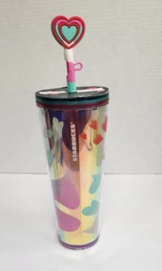 Starbucks Valentine 24oz Cold Cup Tumbler Heart Topper 2024 Valentine’s Day NEW - Picture 1 of 12