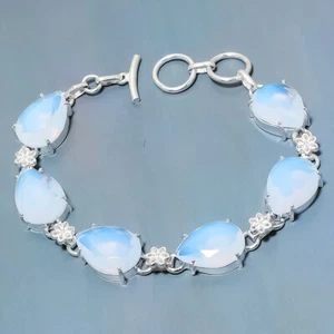 Milky Opal Quartz Gemstone Silver Plated Jewelry Bracelet 7-8" - Picture 1 of 1
