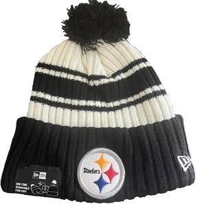 Pittsburgh Steelers Knit Winter Hat Beanie New Era Removable Pom Black White NWT - Picture 1 of 5