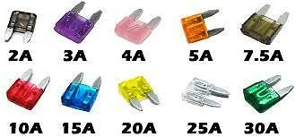10 x Assorted Mini Blade Fuses (11mm x 15mm) o/e spec for Motorbike T - Image 1 of 1