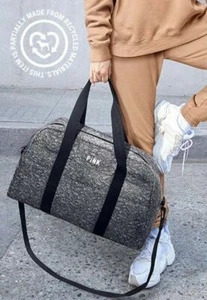 Borsa borsone trapuntata rosa Victoria's Secret tote grigio marle logo riflettente nuova con etichette - Foto 1 di 7