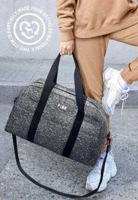 Victoria's Secret Pink Quilted Duffle Bag Tote Marl Gray Reflective Logo NWT - Image 1 of 4