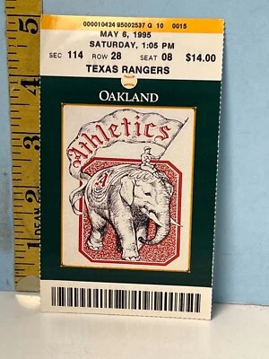 Boleto del 6 de mayo de 1995 Oakland A's vs Texas Rangers McGwire HR #241 Foto 1 de 2