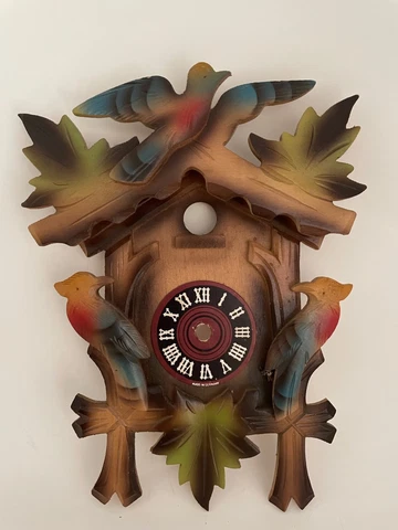 Vtg Cuckoo Clock Face Front Colorful birds leaves Wood Replacement Repair 9"x7" Cover