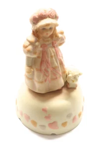 Made In Taiwan SCHMID Ceramic Music Box With Little Girl & Lamb Figurine - Picture 1 of 10