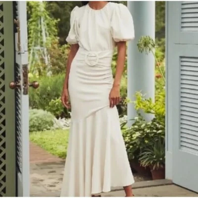 $650 NUEVO CON ETIQUETAS SACHIN & BABI Vestido Camila Blanco Midi Novia Boda Cinturón Cintura Talla 10 Foto 1 de 4