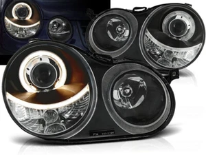 Headlights for VW Polo 9N 2001 2002 2003 2004 2005 VR-1644 Angel Eyes Black - Picture 1 of 1