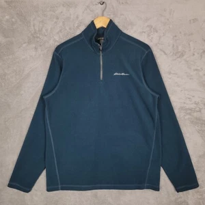 Eddie Bauer Men s Size Medium Long Sleeve 1/4 Zip Teal Fleece Pullover - Picture 1 of 8