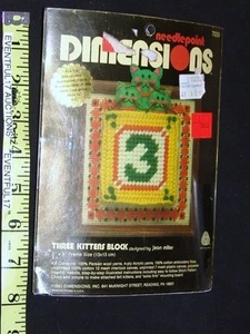 Dimensions Needlepoint Kit Vintage New Sealed 1981 Miller Three Kittens Block - Bild 1 von 4