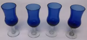 Vintage Blown Glass Cordial Glass Coronation Cobalt Blue by Sasaki Set of 4 - Picture 1 of 7