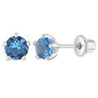 CZ Birthstone Solitaire 4mm Toddler / Kids Earrings Screw Back - Sterling Silver