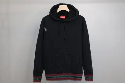 Sudadera con capucha Supreme a rayas acanalada negra blanqueada con logotipo de caja etiqueta para hombre mediana Foto 1 de 4