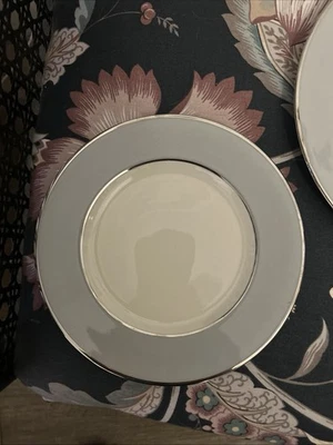 6 Flintridge Brookmere 10 5/8" Dinner Plates Gray Rim w/Platinum Trim - Usa - Image 1 of 2