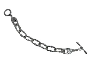 Konstantino Signed Sterling Etched Filigree Link Toggle Clasp Garnet Bracelet - Picture 1 of 5