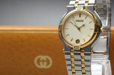 [Near MINT W/Case] Vintage Gucci 9000M 32mm Ivory Dial date Quartz Men's Watch - image 1 of 4