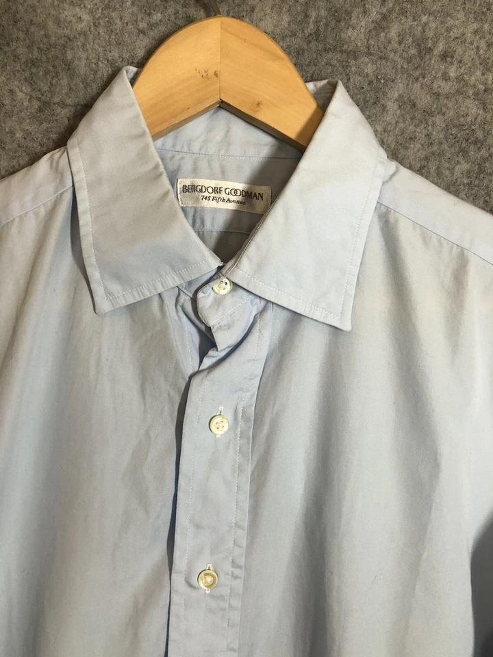 复古 Bergdorf Goodman 衬衫蓝色特大号礼服职业法国袖口美国 — 第 1/4 张图片