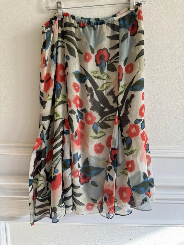Falda Midi Chicos Seda Talla 2 Grande Flutter Línea A Multicolor Floral Y2K Hada Foto 1 de 4