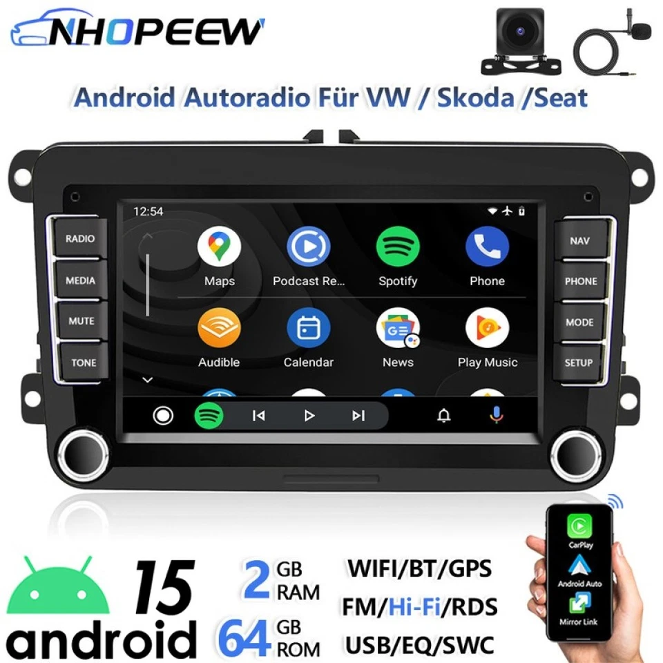 CarPlay 2+64GB Android 15 Autoradio GPS NAVI WiFi Für VW Polo 6R 6C V 2009-2017 - Bild 1 von 4