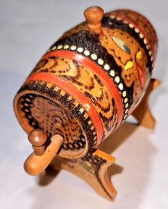 1960's Imported Wooden Barrel w/Plug-Tap, Pyrography Hand Painted Folk Artwork - Picture 1 of 6