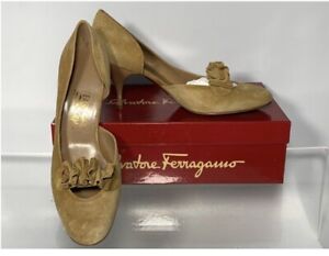 Salvatore Ferragamo WOMEN'S SHOES, beige with gold ,  size 10 B