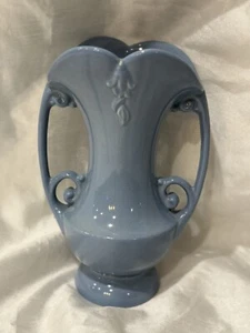 Vintage Abingdon USA 1940's Blue Double Handle Scroll Vase - Picture 1 of 5