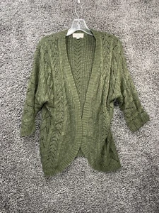 Pink Republic Open Front Cardigan Womens Large Green Tight Knit 3/4 Sleeve - Picture 1 of 12