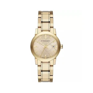 Burberry BU9134 The City Ion Plated Gold 34 mm Check Stamped Swiss Quartz Watch - Picture 1 of 4