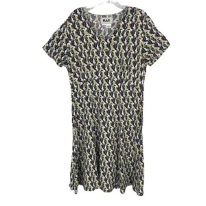 Flachs Damen Geometrisches Muster Viskose Midi Shirt Kleid S Small Lagenlook - Bild 1 von 7
