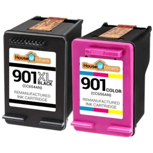 2PK Compatible With HP 901XL Black HP 901 Color Ink CC654AN CC656AN Officejet - Picture 1 of 4